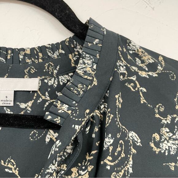 Daniel Rainn DR2 Green Floral Printed Boho Womens Long Sleeve Blouse Tie Neck S - Picture 2 of 10